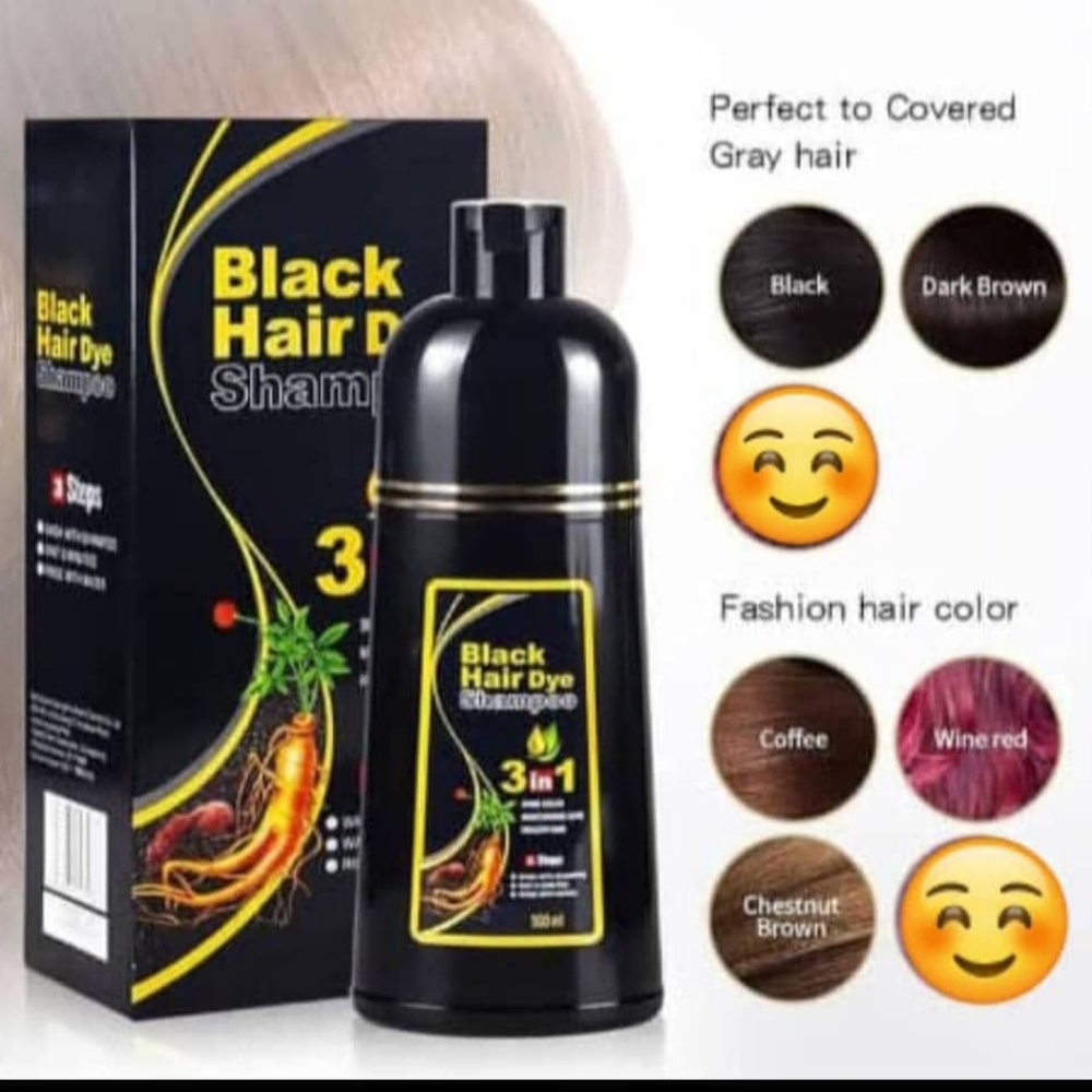 Black Hair Dye Shampoo - 3 in 1 Champú Anti Canas
